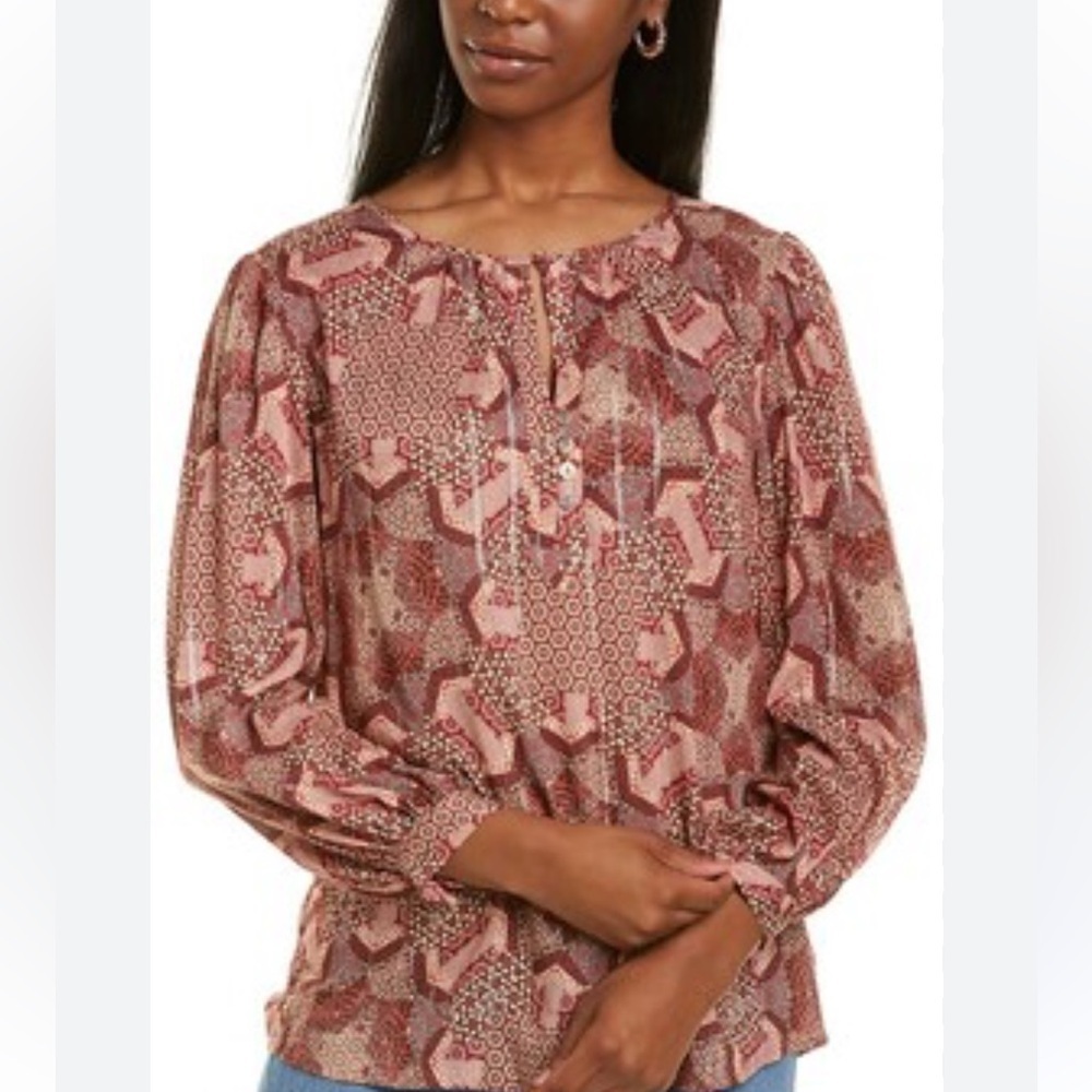Johnny Was Jade Miles peasant Blouse pink metallic patchwork boho